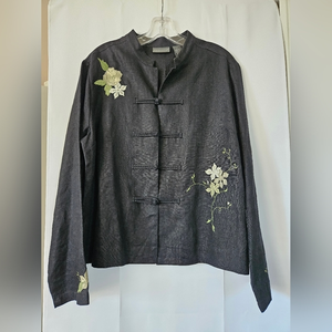 Relativity Linen Embroidered Frog closure jacket‎ size large